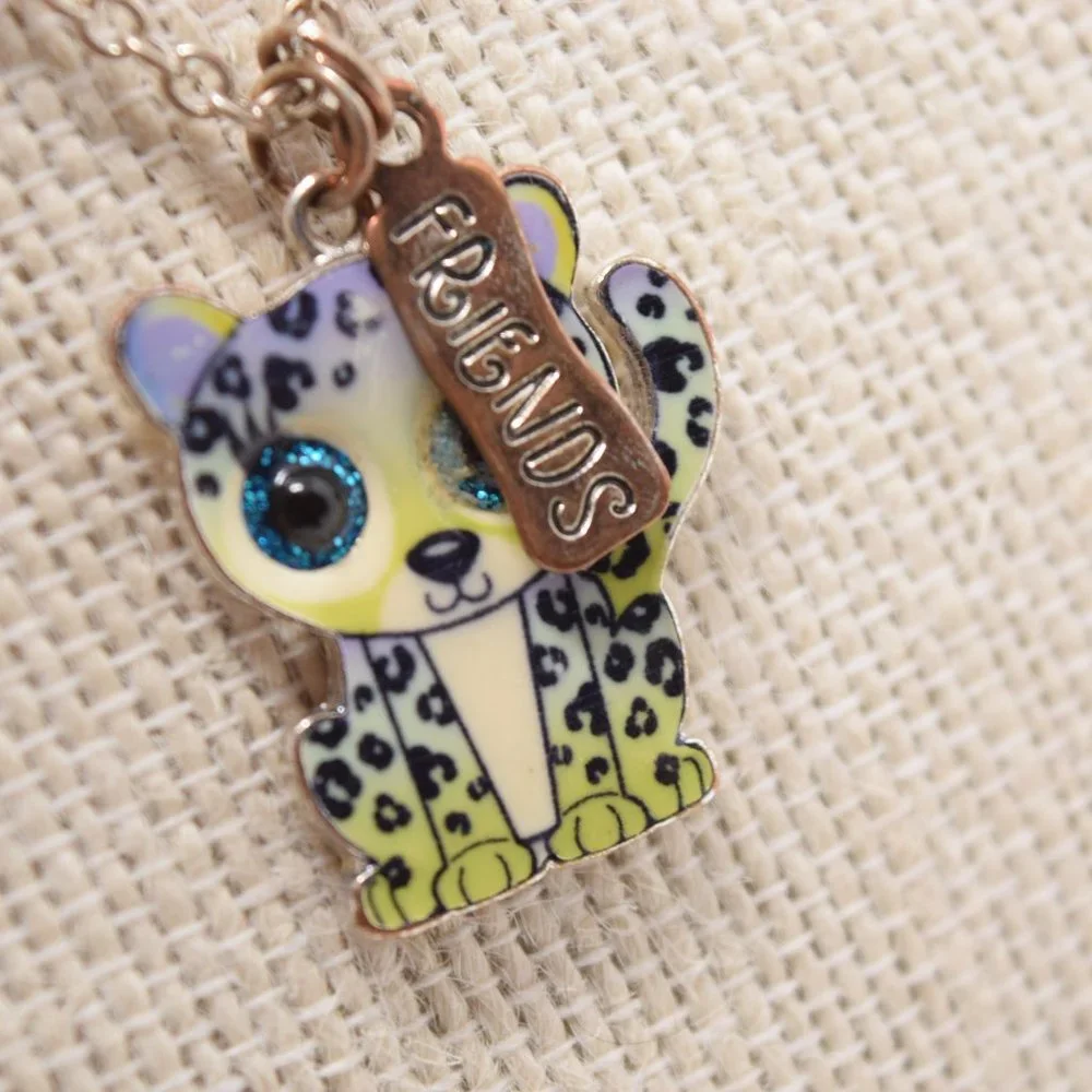 Mini Beanie Boos Friends Necklace Cat Leopard Pendant Glitter Eyes